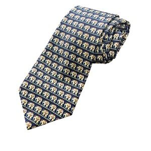 Kailong Mens Navy Blue‎ Elephant Print Silk Tie Hand Made Novelty Animal Necktie